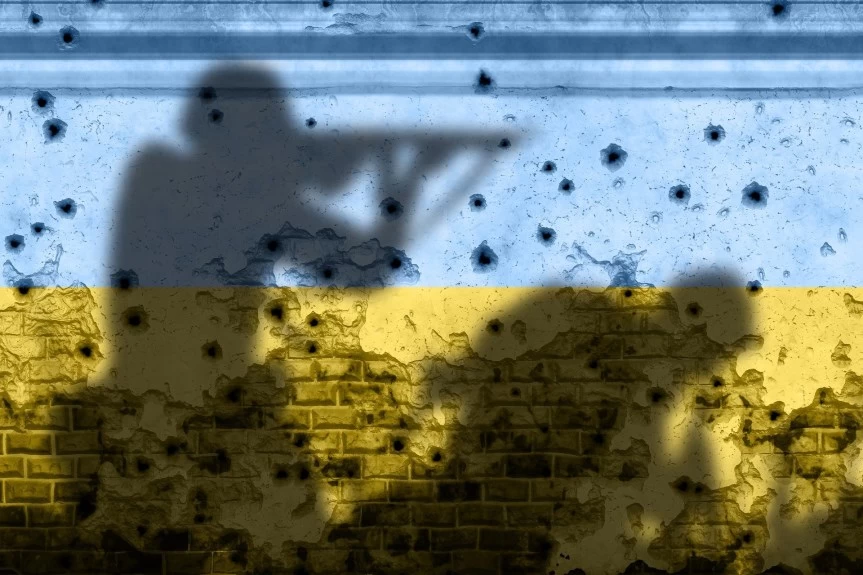 Mur w kolorach Ukrainy